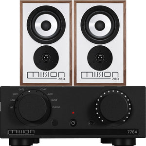 Mission 778X Integrated Amp & 750 Speakers Package - black walnut