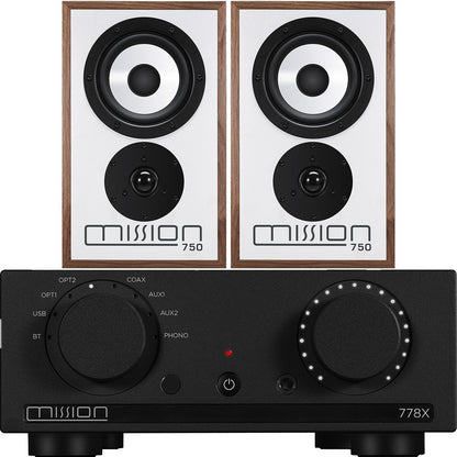 Mission 778X Integrated Amp & 750 Speakers Package - black walnut