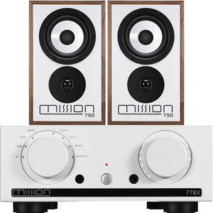 Mission 778X Integrated Amp & 750 Speakers Package - white walnut